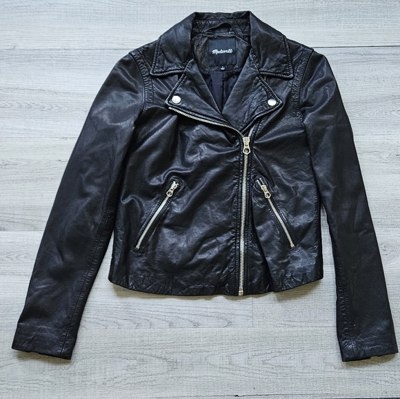 ⭐ Madewell Washed Soft Black Leather Motorcycle Moto Jacket Womens Sz Small 1220 - Picture 9 of 11